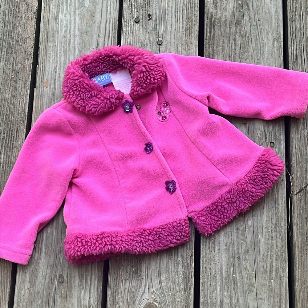 Baby Headquarters fleece jacket with faux fur trim 12 M